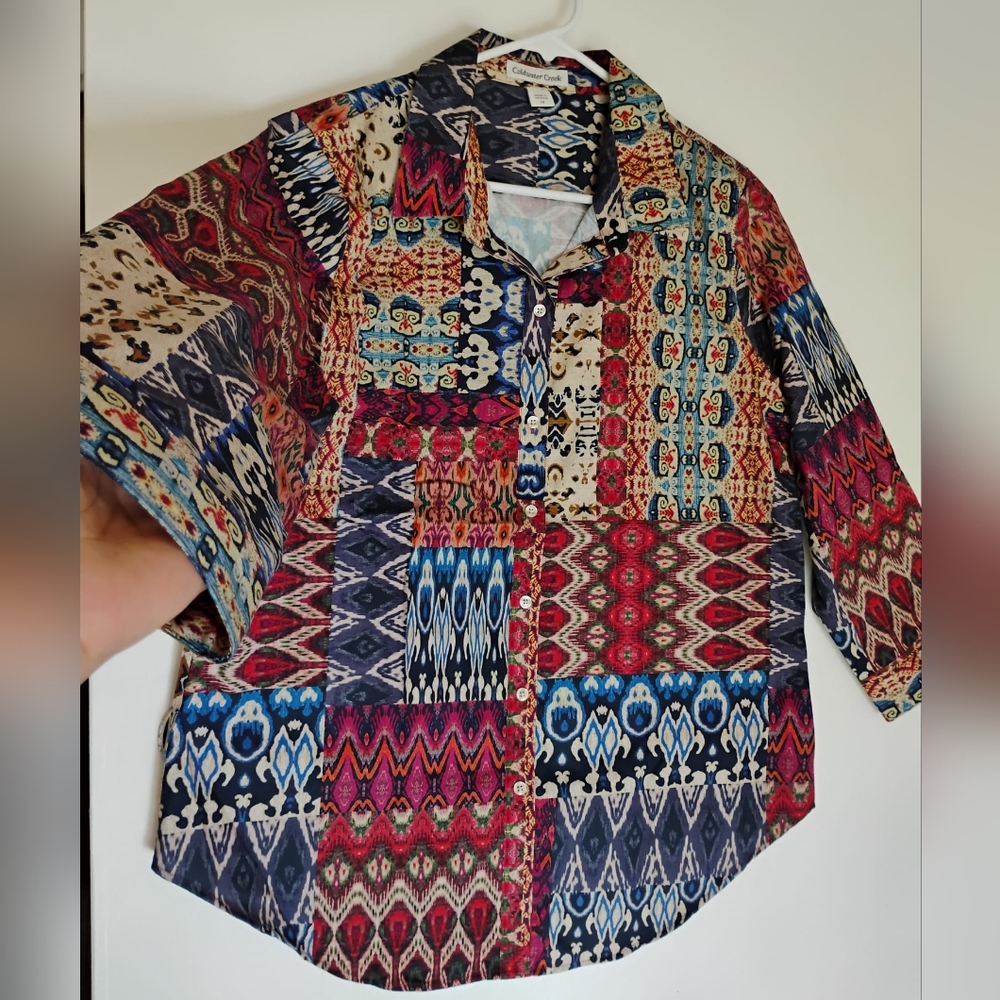 Coldwater Creek Colorful Patchwork Button-Up Shir… - image 5